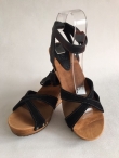 Sanita Wood Thalia Wedge Flex Sandal Vintage Leather/Oil Suede Black 457214