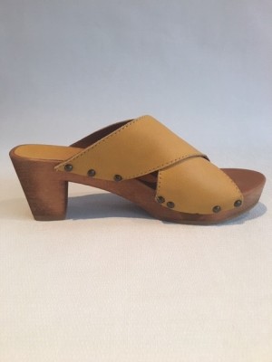 Sanita Wood Ennike Square Flex Sandal Embossed Leather Yellow